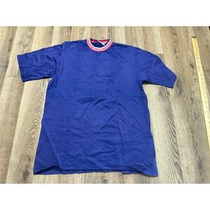Vintage Monogram Shirt, Men's Size 42-44 Large, Blue, Short Sleeve Single Stitch